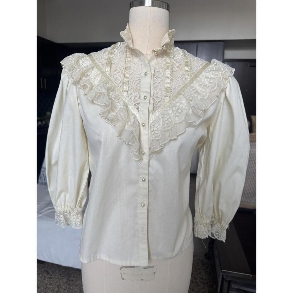 Vintage 70s 80s Gunne Sax Jessica Gunnies Lace Blouse Victorian Cottage Prairie